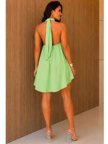 Women's Loose-Fit One-Shoulder Romper Set, Breathable Duna Fabric - 薄荷綠 - 查看 4
