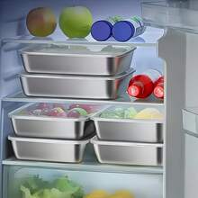 Set Of 16 Stainless Steel Containers For Outdoor Food Storage, Including 8 Plates And 8 Lids. These Kitchenware Items Are Designed For Outdoor Use, Featuring A Leak-Proof And Stackable Flip-Top Design, With Ample Space For Vegetables, Fruits, Meats - View 4
