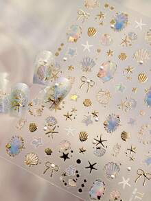 1片 5D夏季奢華海洋貝殼美甲貼紙 曬黑極光色 鮑魚貝 海星 海馬 美甲裝飾貼紙 DIY配件 - 彩色 - 查看 6