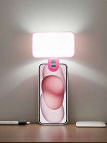 Buguangdeng 1pc LED Selfie Light, 3 Lighting Modes, Portable Clip-On Fill Light, Suitable For Makeup, Live Streaming, Zoom Meetings, Rechargeable Clip-On Video/Photo Lighting For Smartphone, Camera - Pink - View 10