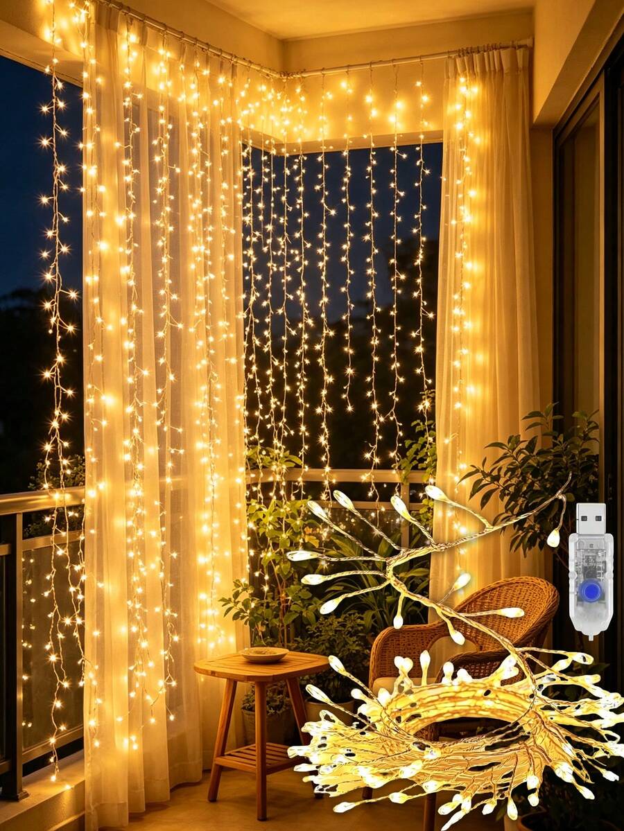 1pc Copper Wire Firecracker Shaped String Lights, 200/400LED Christmas Tree Decorative Lights, USB Powered Fairy Lights, Suitable For Christmas Party, Home Garden Decoration (Warm White) USB Powered Firecracker Shaped String Lights, 20/30/40pcs Copper Wire Fairy Lights, 8 Modes, USB Powered Firecracker Shaped String Lights Decorative Lights
