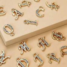 26Pcs A-Z Gold Letter Charms, Includes Full Rhinestone Letter Charms, Jewelry Making Supplies Pendants, Practical Alphabet Charm Pendants - Script Letter Pendant - View 3