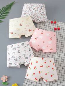 5pcs/Pack Young Girl Cute Printed Comfortable Simple Boxer Shorts - Multicolor - View 1