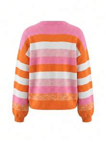 Women's Comfortable Striped Knit Pullover Sweater, Long Sleeve Loose Warm Pullover, Suitable For Winter Wear - Multicolor - View 11