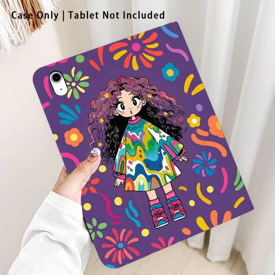 捲髮女孩圖案彩繪效果平板保護殼,內置筆槽,附支架,適用於 Honor 8/9/10/X8/X8A/X9/X8Pro/X9Pro 及其他機型/ MatePad SE 11 吋/MatePad 11 吋/11.5 吋,MatePad Pro/,Apple 10代/11代 2025 (A16),Galaxy Tab A7/A9 及其他熱門機型 - 款式31 - 查看 1