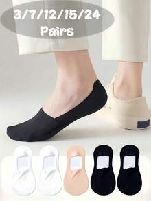 3/7/12/15/24 Pairs Men's Non-Slip Invisible Low-Cut Inner Socks, Thin Breathable Nylon Silicone Heel Anti-Slip Sports Casual Back-To-School Socks - Multicolor - View 14