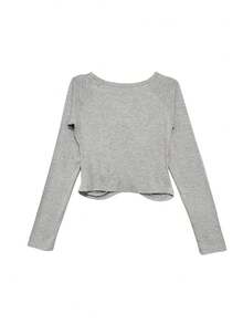 Korean Style Niche Exquisite 3D Ruffle Trim Long Sleeve T-Shirt Women's Inner Layer Top - Grey - View 2