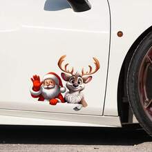 2pcs/Set Merry Christmas English Santa Hat Snowflake Santa Claus Reindeer Combination Car Stickers, Suitable For Cars, Trucks, SUVs, Christmas Cartoon Pattern Holiday Atmosphere Decorative Stickers, Home, Doors, Windows, Glass, Wall Stickers, Window Decals - one-size - View 6