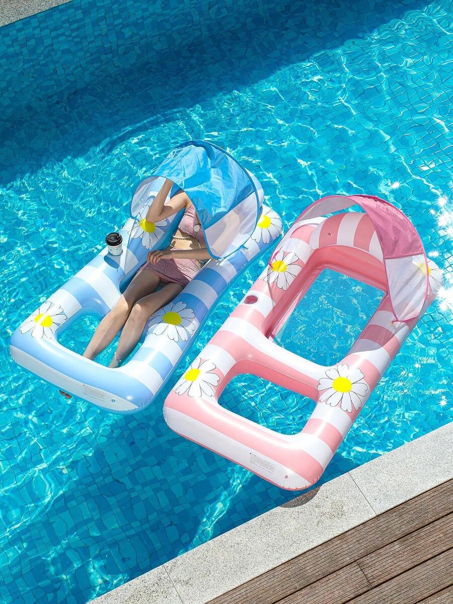 2pcs Set Daisy Flower Adult Swimming Pool Drifting Head Pillow Inflatable Raft | Lake River Backyard Beach Garden Camping Vacation Party Swimming Pool Drifting - Multicolor - View 1