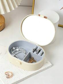 PET Silicone Oval Jewelry Box With Mirror, Compartment Storage For Necklace And Ring, Portable Organizer For Travel And Home - Oval Jewelry Box - View 13