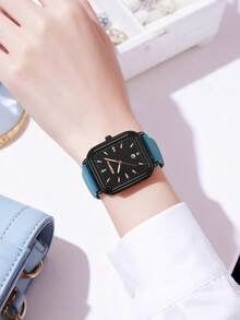 Rebirth Brand 1件女款矽膠錶帶極簡時尚日曆石英手錶，適合日常裝飾 - 藍色 - 查看 6