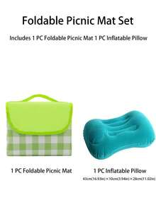 2PCS. Picnic Mat + Press-Type Inflatable Pillow Outdoor Camping Travel Combo Set - Multicolor - View 11