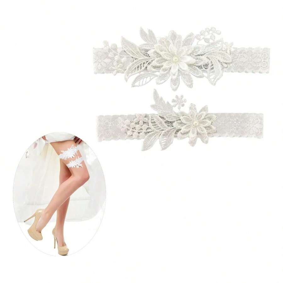 Bridal Garters & Barefoot Sandals - White - View 1