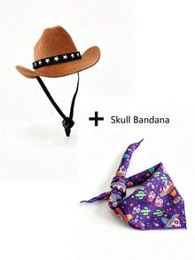 Mini Western Style Pet Cowboy Hat With Star Decoration, Adjustable, Suitable For Small Dogs And Cats Halloween Birthday Party Photo Props, Fun Pet Cosplay Headwear, Daily Wear - Multicolor - View 17