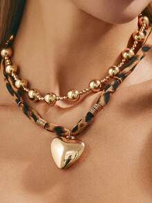 3pcs Women's Pendant Necklace Set, Fashionable Personalized Leopard Print Heart & Water Drop Pendant Necklace Set, Suitable For Daily Wear And Party Matching - Multicolor - View 3