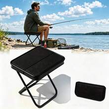 1pc Portable Crossbody Folding Stool, Lightweight Foldable Camping Chair, Mini Stool For Travel, Fishing, Train, Picnic, Queueing And Waiting - Black - View 3
