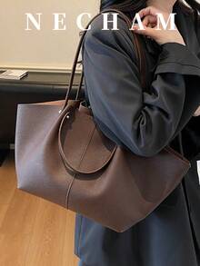 1件大容量海灘托特包附吊飾，休閒度假風單肩包 - 咖啡棕 - 查看 2