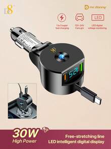 D8 3-In-1 Retractable Car Charger | 30W PD + 18W QC3.0 Fast Charging, USB-C Multi-Port Car Charger | Foldable & Retractable Cable, Portable Mini Travel Charging Essential | Compatible With IPhone 17/16/15, Ma*Book & S24/S23+ Fast Charging - Multicolor - View 22