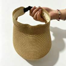 1pc Women's Straw Sun Hat, Wide Brim Open Top Sun Hat, UV Protection, Suitable For Beach And Outdoor Activities - Multicolor - View 8