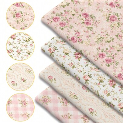 1pc Shabby Chic Pink Rose Floral Print Fabric - 59 X 19.68 Inches (150 X 50cm) Pre-Cut Polyester Fabric - Suitable For DIY Sewing, Scrapbooking, Tablecloths And Crafts