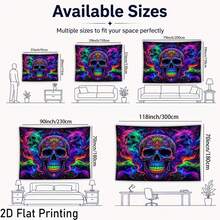 2D Flat, One-Piece QD_VIVIOS UV Fluorescent Reactive Tapestry, Suitable For Halloween, Featuring Skull And Mandala Patterns, A UV Blacklight Wall Hanging That Glows Under Ultraviolet Light - Multicolor - View 3