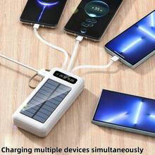 LADAPU Fast Charging Integrated Cable Portable Power Source 10000mAh 5W Slow Charging Multifunctional Solar Panel Power Bank, Large Capacity Rechargeable Portable Mobile Phone Charger, Built-In 4-In-1 Detachable Cable, 4 Models Ultra-Bright Flashlight, Outdoor Travel Must Have Battery Packs, Hidden Phone Holder, Memorial Day, Graduation - White - View 5