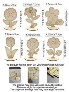 6 Types Of Floral Shaped Natural Wood Blank, Unpainted Natural Wood Floral Handmade Materials, DIY Free Painting, Suitable For Home Decor, Personalized Photo Display, Art Project Gifts, Birthday And Graduation Ceremonies And Other Occasions. - Multicolor - View 5