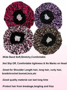 1pc Women's Leopard Print Satin Hair Bonnet, Fashionable Leopard Print Head Cover, Suitable For Daily Hair Care, Home Hair Washing, Nighttime Hair Protection - Multicolored Leopard Print - View 5