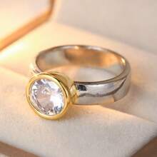 Women's Dual-Color Round Ring, Suitable For Daily Commute, Outdoor Shopping, Party Wear Accessory - Silver - View 4