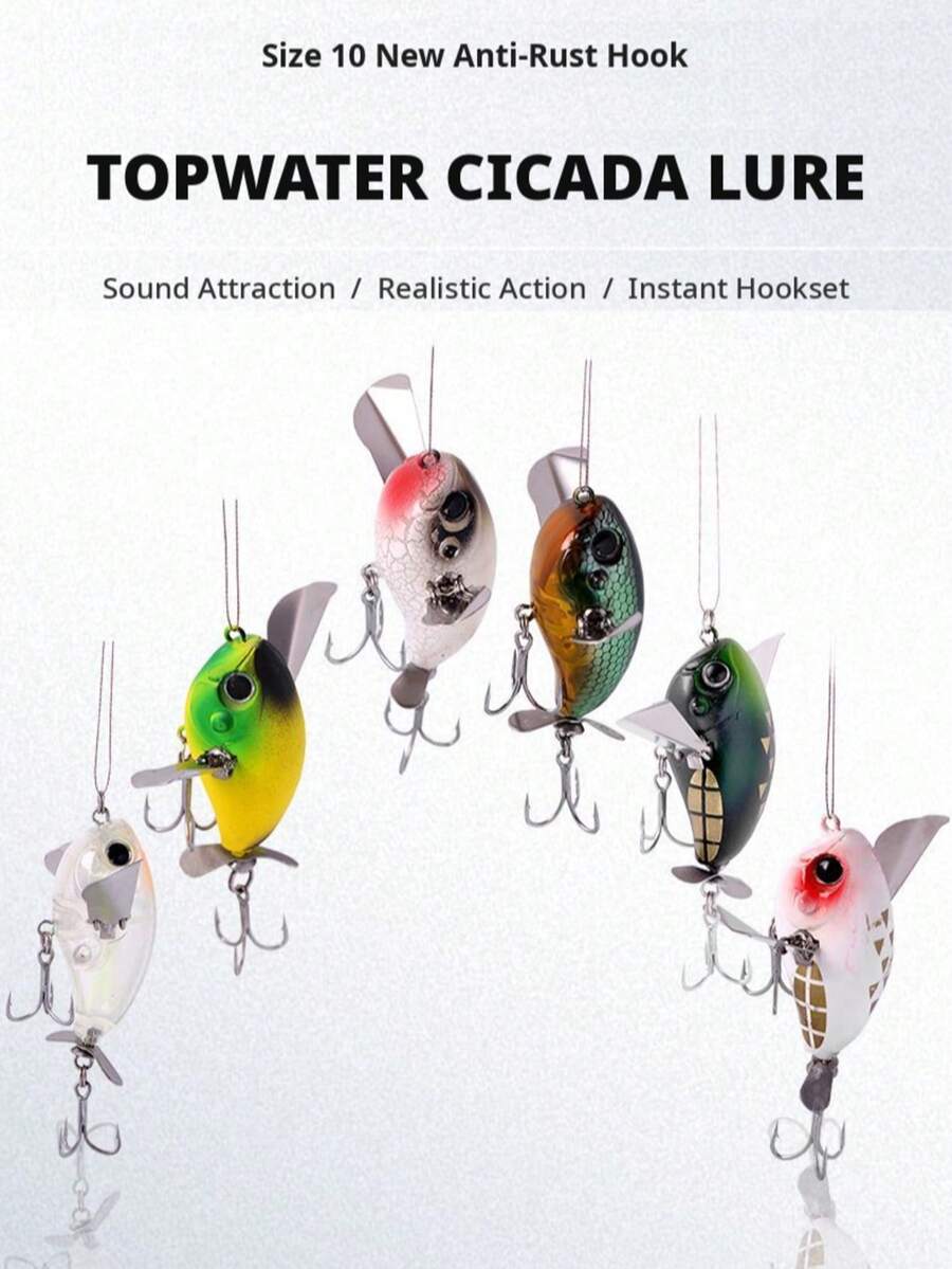 1pc 7g Water Cicada Floating Crawler Lure, Surface Ripple Floating Bass Fishing Hard Bait With Double Hooks, Strong Vibration Attracts Fish - Multicolor - View 1