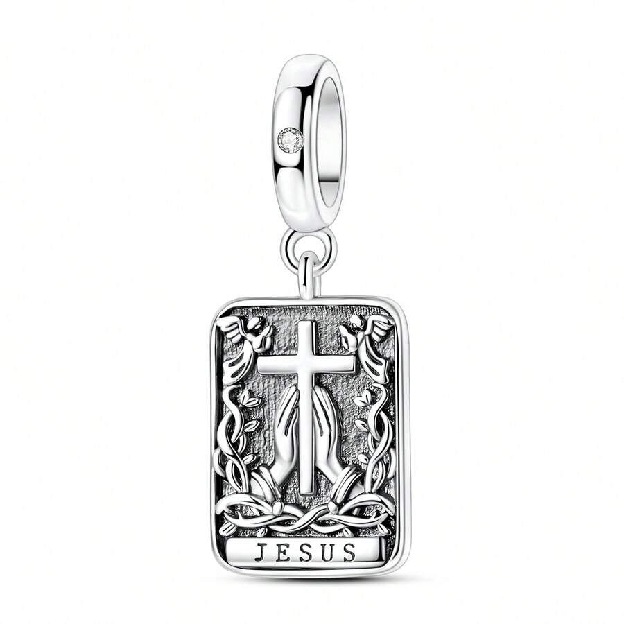 1pc Vintage Silver Jesus Cross Pendant Charm Suitable For Bracelet Necklace Keychain DIY Jewelry Making Unisex - Silver - View 1