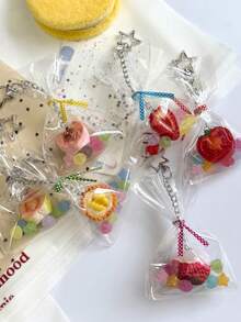 Cute Summer Fruit Bag Keychain, Sweet Strawberry Pendant For Girls, Bag & Phone Charm. Parts Color And Quantity Shipped Randomly. - Silver - View 7