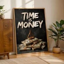 1pc Time Is Money Wall - Minimalist Suitable For Bedroom & Living Room Decor, Modern Financial Quote, Unframed Canvas For Office Gift, Time Management Theme Decorations,Halloween Christmas Decor - Multicolor - View 6
