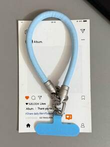 Tali Pergelangan Tangan Ponsel Kulit PU Warna Permen Sederhana, Tali Ponsel Universal dengan Patch Berbentuk T Anti-Hilang, Kompatibel dengan Semua Model , Tali Pendek Multi-Warna - Baby Blue - View 3