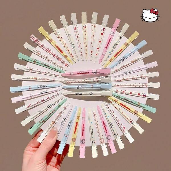 Sanrio Hello Kitty No-Crease Hair Clips, Alligator Hair Clips, Women's Hair Clips, Metal Positioning Clips, Forehead And Side Clips, Aesthetic, Makeup Hair Clips, Sweet Girl Style Hair Accessories For Women, New Cute KT Sweet Girl Dopamine Hair Clips, Suitable For Girls' Daily Outings, Versatile, Parties, Back To School, Birthdays, Valentine's Day, Christmas, Gifts For Girls