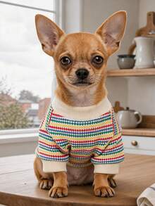 PETCIRCLE 1件寵物衣服 小狗幼犬貓用 可愛柔軟透氣舒適戶外穿著 附牽繩扣 彩虹流蘇背心 - 彩色 - 查看 3