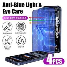 4 buah Pelindung Layar Kaca Tempered Anti-Cahaya Biru, Kompatibel dengan iPhone 18 Pro Max/18 Pro/17 Pro Max, Juga Kompatibel dengan iPhone 17 E/17 P Pro/16/16 Plus/15 Pro/15/14/13/12/11/XR/XS, Perlindungan Penuh | Perlindungan Mata | Anti-Sidik Jari | Kompatibel dengan Casing Ponsel - 4 buah - View 25