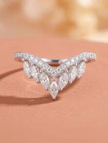 1 pièce Bague en forme de V incrustée de zircone, design entrelacé de zircone en forme de larme à la mode. Bague de luxe minimaliste française, convient pour le port quotidien et les occasions de fête. Cadeau idéal pour l'anniversaire et la fête des mères pour les femmes. - A - Voir 10