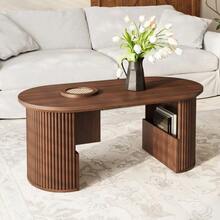 Modern Retro-Style Coffee Table, Walnut Coffee Table With Vertical Texture, Dimensions: 105 Cm (Length) X 50 Cm (Width) X 46.5 Cm (Height). - 棕色 - 查看 2