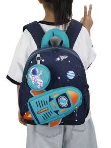 Cute Cartoon Kindergarten Backpack, Space Design Lightweight School Bag For Preschool Boys - A - View 10