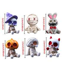 4pcs Resin Mummy Skeleton Demon Rabbit Mini Figurines, Dark Halloween Style, Suitable For Men And Women Desktop, Car Dashboard Decoration, Create Atmosphere, Perfect As Creative Holiday Gift - Multiple Styles - View 4