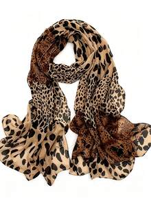 Bohemian Leopard Print Scarf - 100% Polyester, Non-Elastic, No Feathers, Printed Chiffon Shawl - Warm, Breathable Headscarf, Suitable For Outings, Travel, Beach - 1PC Scarf European And American Leopard Print Scarf Autumn/Winter New Korean Style Wholesale Chiffon Silk Scarf Cross-Border Hot - Multicolor - View 8