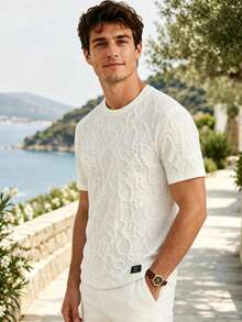 Men's 3D Letter Jacquard Crew Neck Short Sleeve T-Shirt - White - View 2