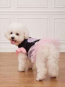 LUCKIE LABO 1pc Halloween Heart Skeleton Cap Sleeve Funny Pattern Pet Tutu, Physical Flea Prevention, Reduces Shedding, Heat Insulation & Breathable, Suitable For Small And Large Dogs And Cats, Indoor And Outdoor - Multicolor - View 4