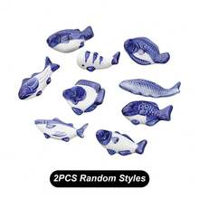 2pcs/4pcs Random Style Blue & White Porcelain Fish Ceramic Chopstick Rest Set, Hand-Painted Japanese Style Tableware Spoon Fork Knife Holder Stand, Easy To Clean Cute Animal Table Decor Accessories - View 6