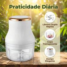 Mini Processador Triturador Sem Fio Elétrico 250ML De Alimentos Para Legumes Alho Gengibre - Verde Menta - Visão 4