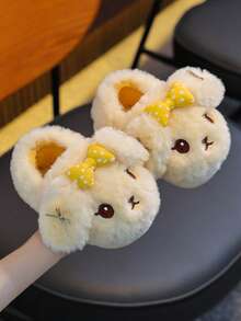 1 Pair Kids Fuzzy Slippers With PVC Sole, Anti-Slip & Warm, Indoor/Outdoor Wear, Cartoon Rabbit Design, Winter New Cute Full-Back Fuzzy House Shoes For Boys & Girls - Yellow - View 2