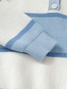 Boys' Thick Striped Knit Sweater With Turn-Down Collar, New Autumn/Winter Style - Blue - View 6