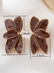 1 Pair Fashionable Simple Alloy Enamel Flower Stud Earrings - Chocolate Brown - View 3