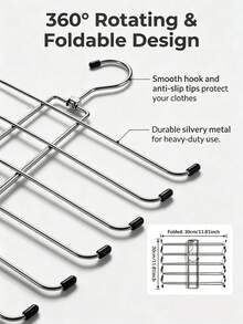 10-Tier Foldable Metal Clothes Rack, Space-Saving, Suitable For Wardrobe, Closet, Bedroom, No-Trace Scarf And Pants Hanger, 360-Degree Rotating Hanger, Multi-Layer Space-Saving Hanger, T-Shirt Drying Rack, Wardrobe Storage Box, Bedroom Dormitory Accessories - Silver - View 4